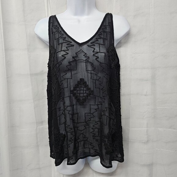 Vintage True Religion Tank Black Silk Beaded Sheer Goth Whimsigoth Fairy XS - Picture 1 of 11